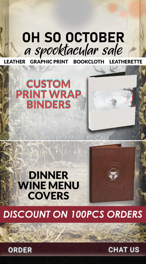 188 Oh So October Print Wrap Binders or Wine Menu Books Sale